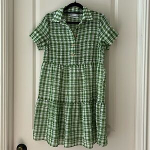 Urban Outfitters 1/4 button down Gingham Plaid Midi Dress short sleeves size XS